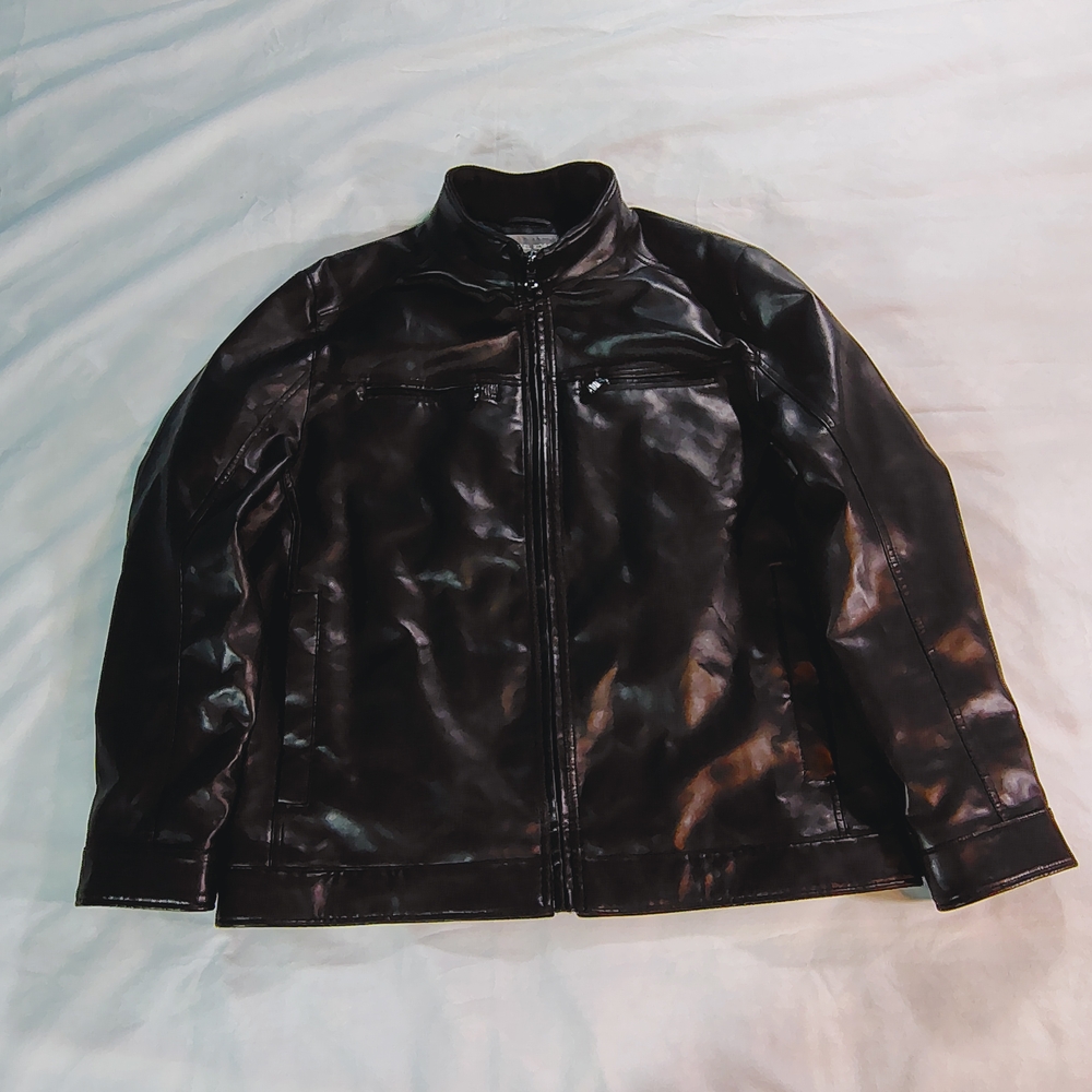 Michael Kors Men's Black Faux Leather Zip Up Jacket